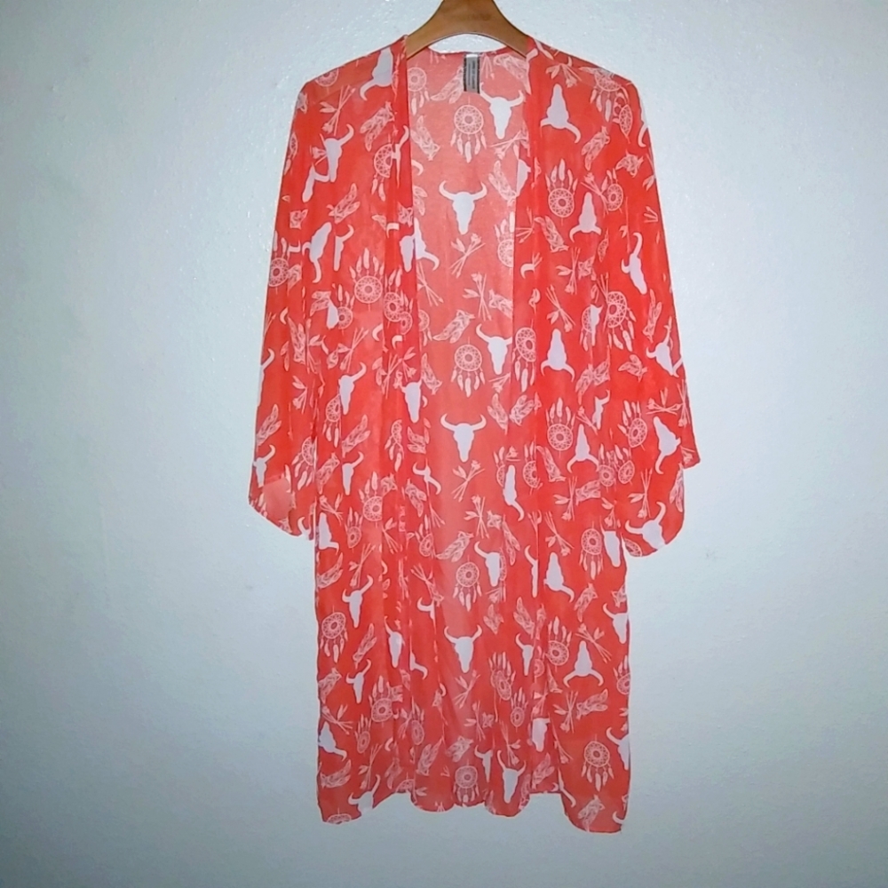 Giddy Up Glamour OS Cowgirl Western Longhorn Duster Coral
